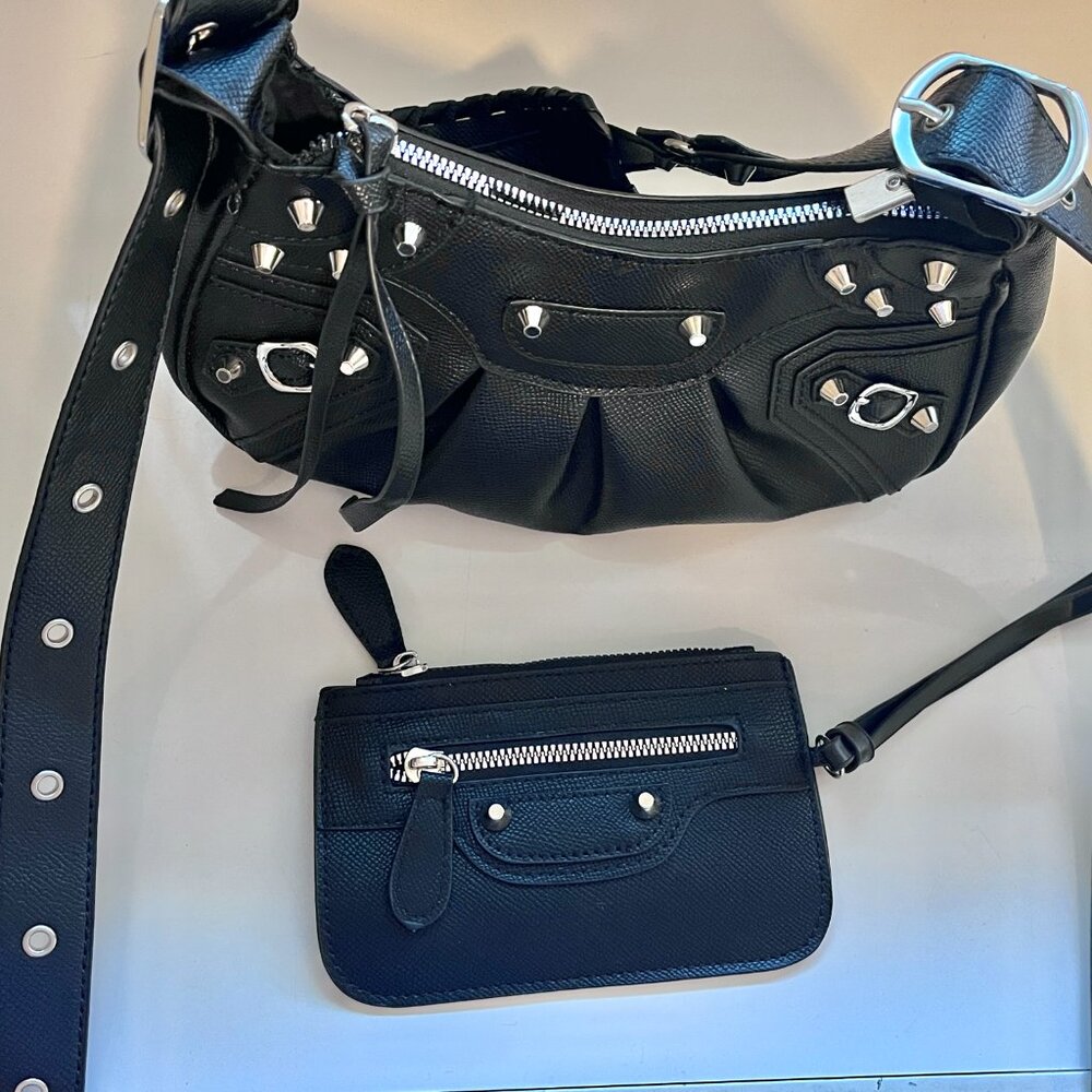 Faux Leather Mini Studed Y2K Punk Buckle Shoulder Bag - Picture 8 of 11